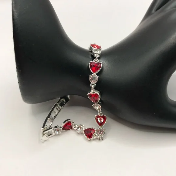 Avon Red Acrylic Hearts and Silver-Tone Tennis Bracelet - Picture 3 of 10